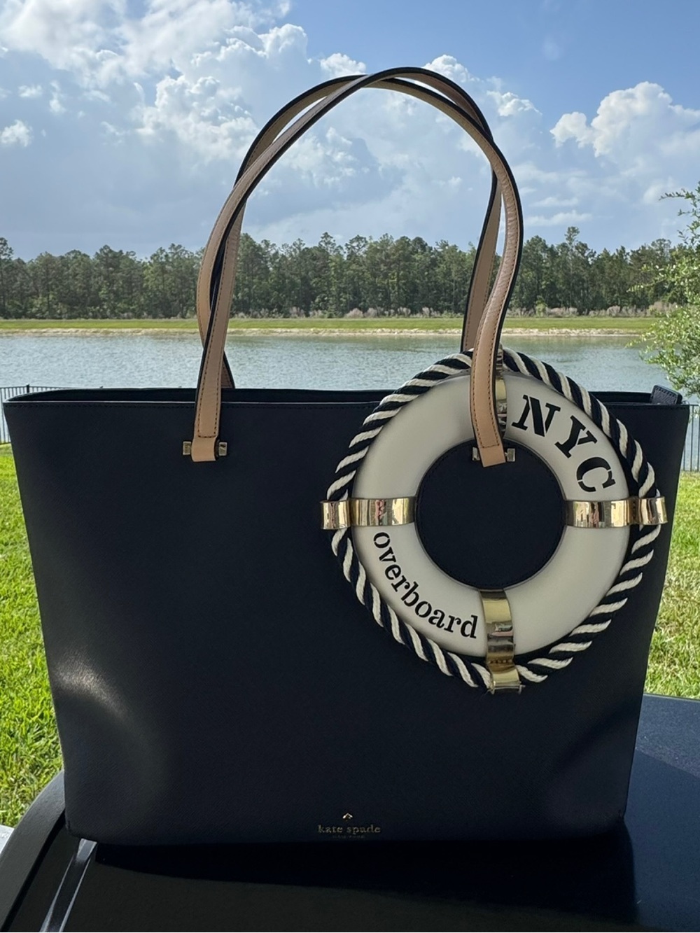 KATE SPADE OVERBOARD EXPAND YOUR HORIZONS NYC LIFE PRESERVER TOTE BAG GUC